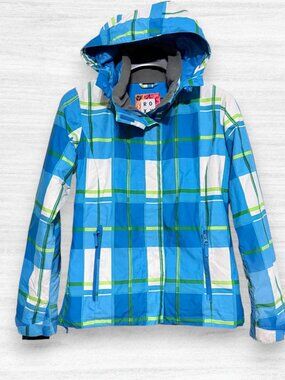 Roxy Women's 8K Plaid Insulated Ski Snowboard Jacket Blue Green White Y2K Size S
